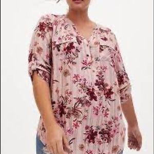 Torrid Floral Print Tunic Top-pink and brown
